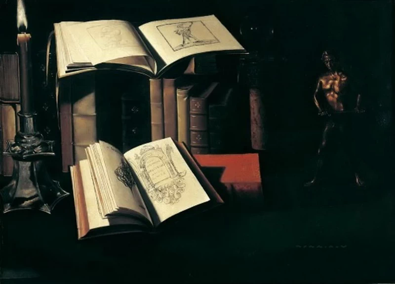 Natura morta con libri e statua in bronzo - Louvre, Parigi